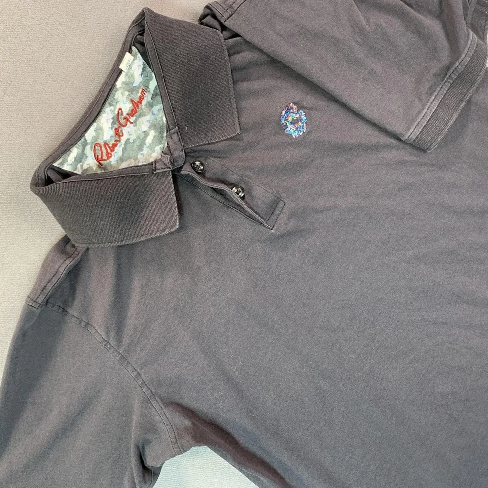 Robert Graham Polo Shirt Mens Small Black Classic‎ Fit Supima Cotton Jersey Logo
